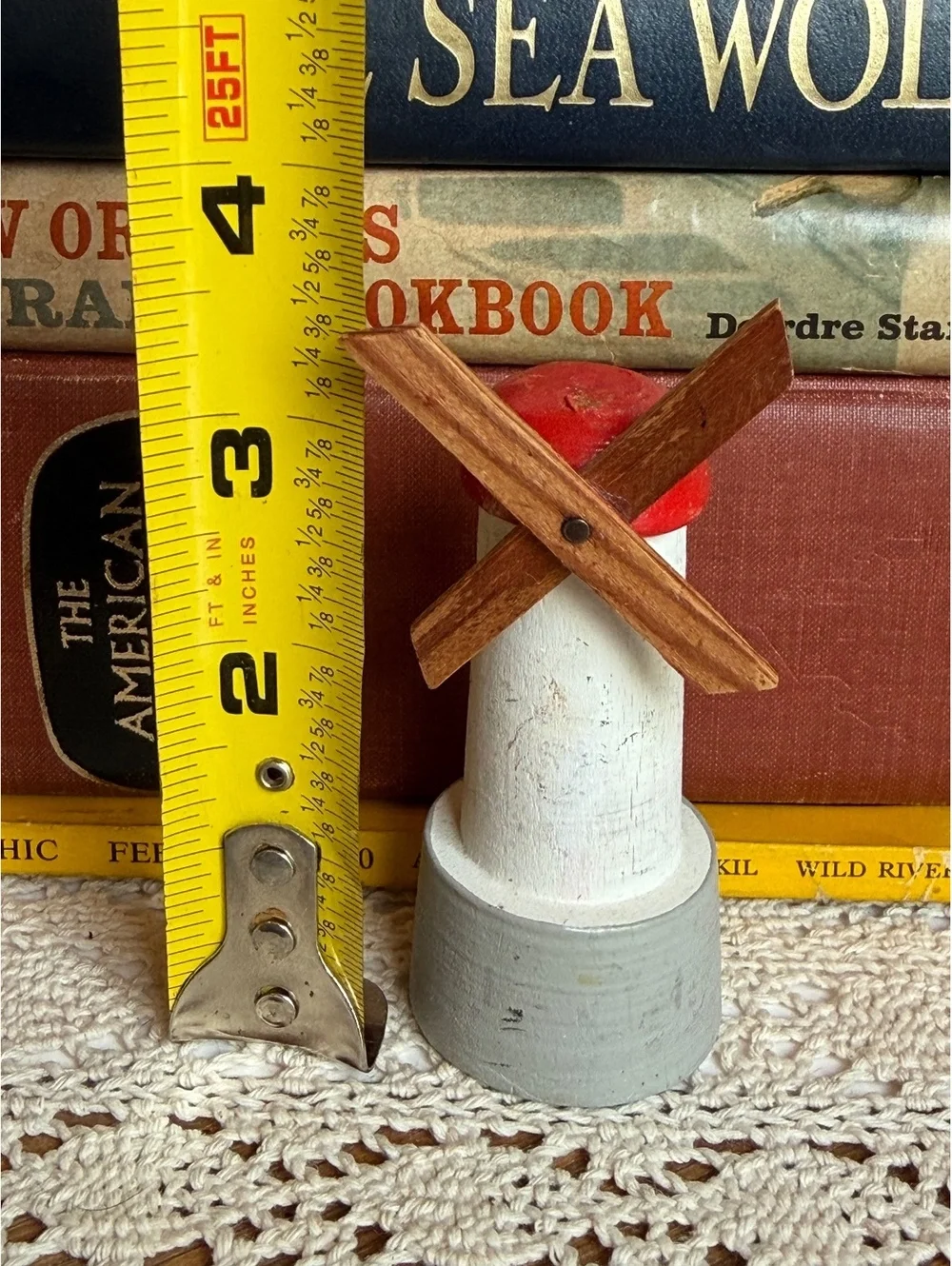 Vintage Hand Painted Wooden Windmill Figurine Folk Art Miniature Decor